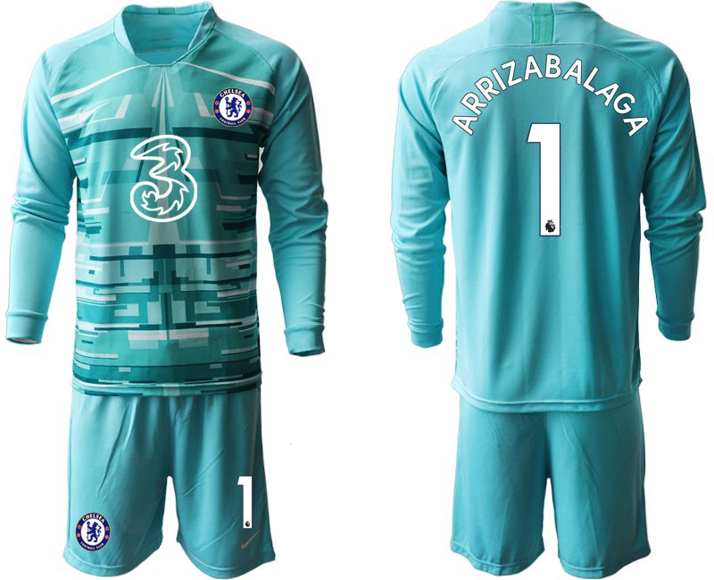 Men 2020-2021 club Chelsea lake blue long sleeve goalkeeper #1 Soccer Jerseys1->chelsea jersey->Soccer Club Jersey